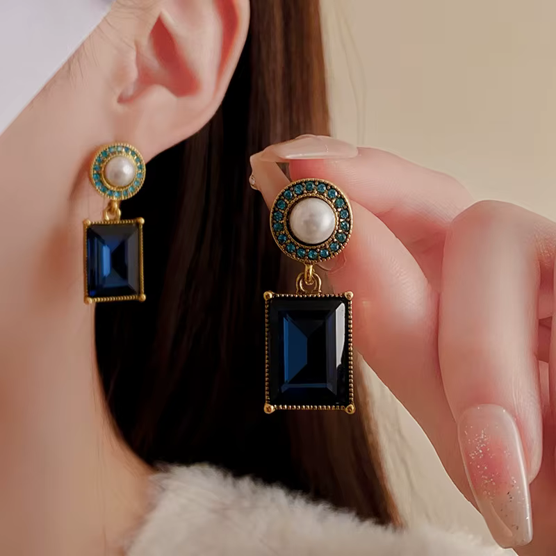 Rhinestone Collarbone Chain Exquisite Sparkle Square Earring