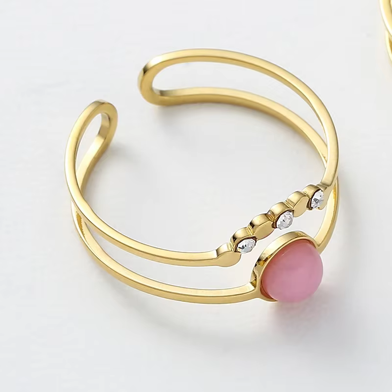 Zircon Turquoise Boho Stainless Steel Hollow Double Layer Open Rings