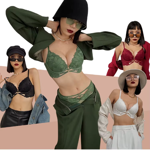 Lace Embroidery Deep V Push Up Brassiere Bra and Panties Set - Image 11