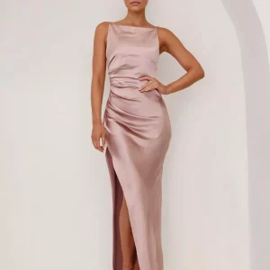 Elegant Open Back Open Shoulder Slit Sleeveless Maxi Dress