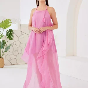 Elegant Halter Neck Open Back Flowing Sleeveless Maxi Dress