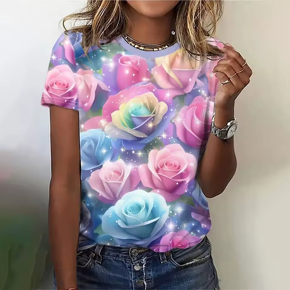 3d Floral Printing Pullover short Sleeve T-Shirts