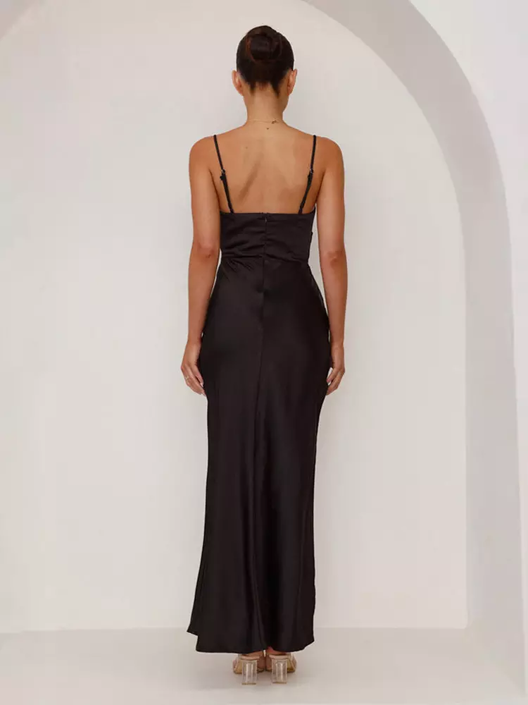 Elegant Open Back Open Shoulder Slit Sleeveless Maxi Dress - Image 7