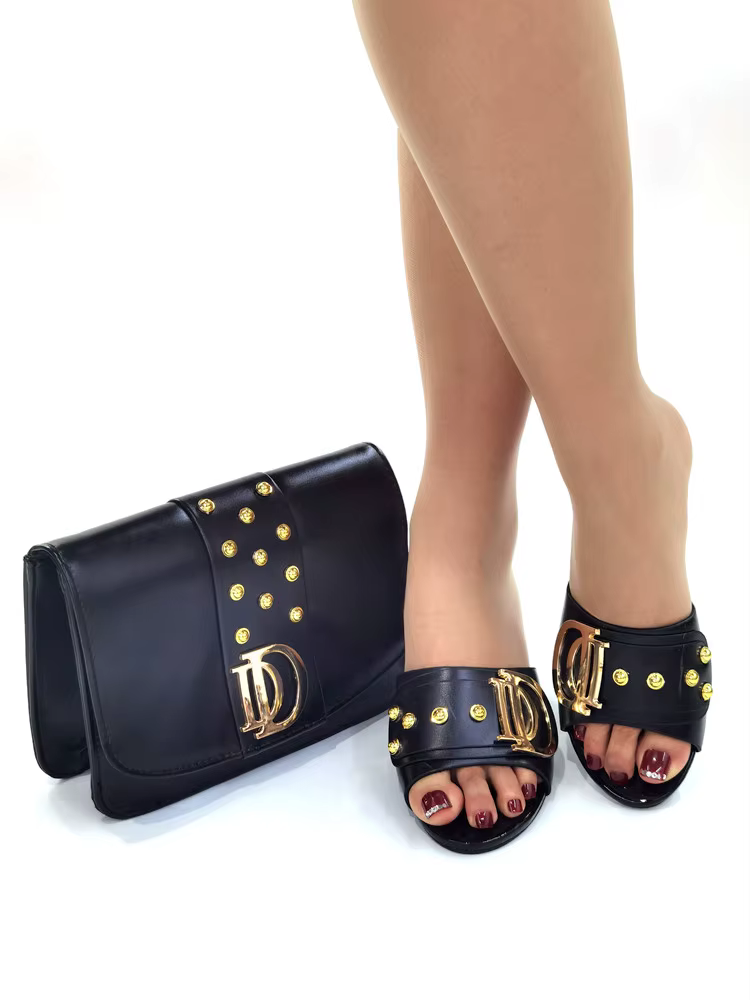 Artificial Leather Round Toe Matching Bags Wedding Shoes - Image 8
