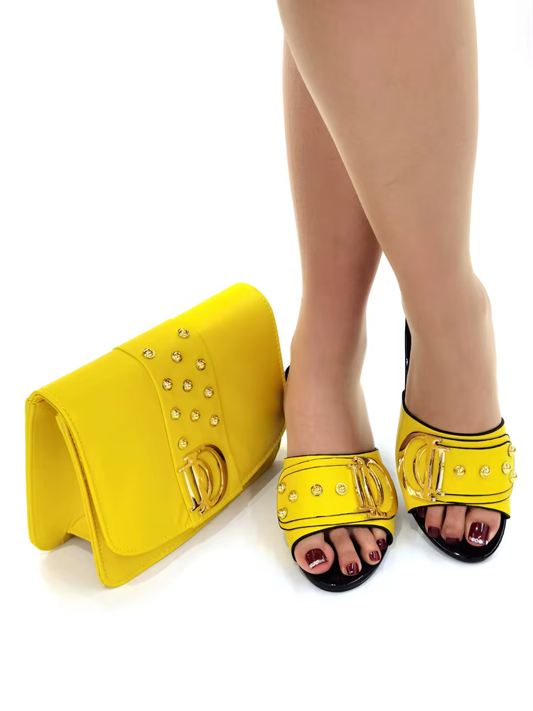 Artificial Leather Round Toe Matching Bags Wedding Shoes - Image 6