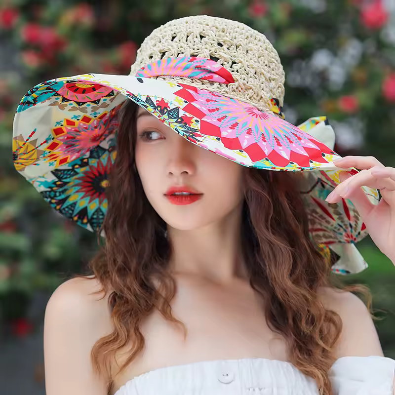 Elegant Bucket Folding Straw Hat Panamas UV Protection Sun Visor Hats