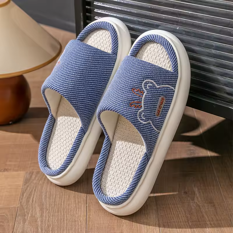 Cartoon Slides Couples Cute Linen Breathable Home Indoor Slippers - Image 5