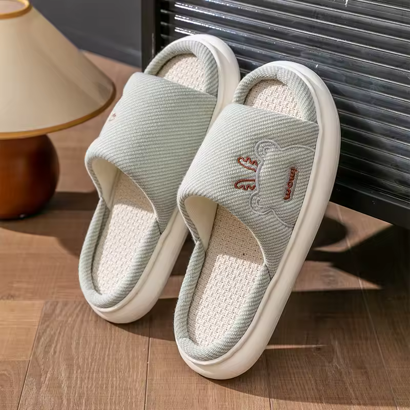 Cartoon Slides Couples Cute Linen Breathable Home Indoor Slippers - Image 4