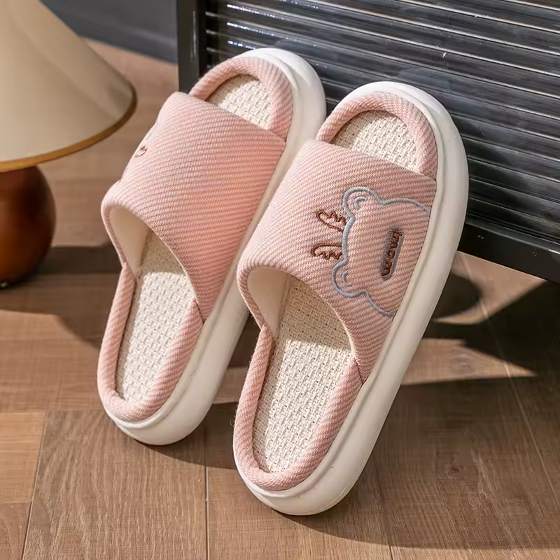 Cartoon Slides Couples Cute Linen Breathable Home Indoor Slippers - Image 3