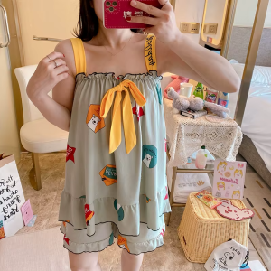 Cartoon Tide Sling Princess Style Suspender Sleeveless Shorts Nightwear Set