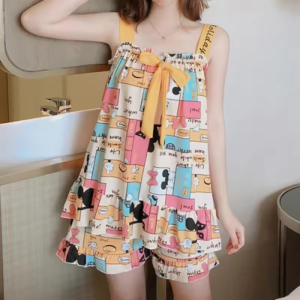 Cartoon Tide Suspender Sleeveless Sling Princess Style Shorts Nightwear Set