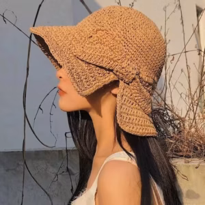Casual Anti-UV Ponytail Bucket Foldable Bowknot Hollow Straw Hat