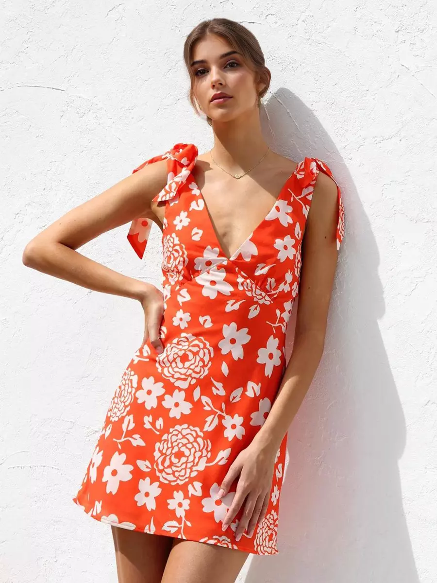 Elegant Floral Print Backless Sleeveless Mini Dress