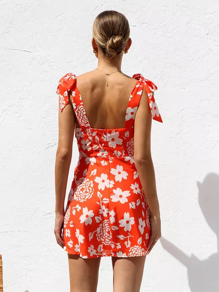 Elegant Floral Print Backless Sleeveless Mini Dress - Image 4