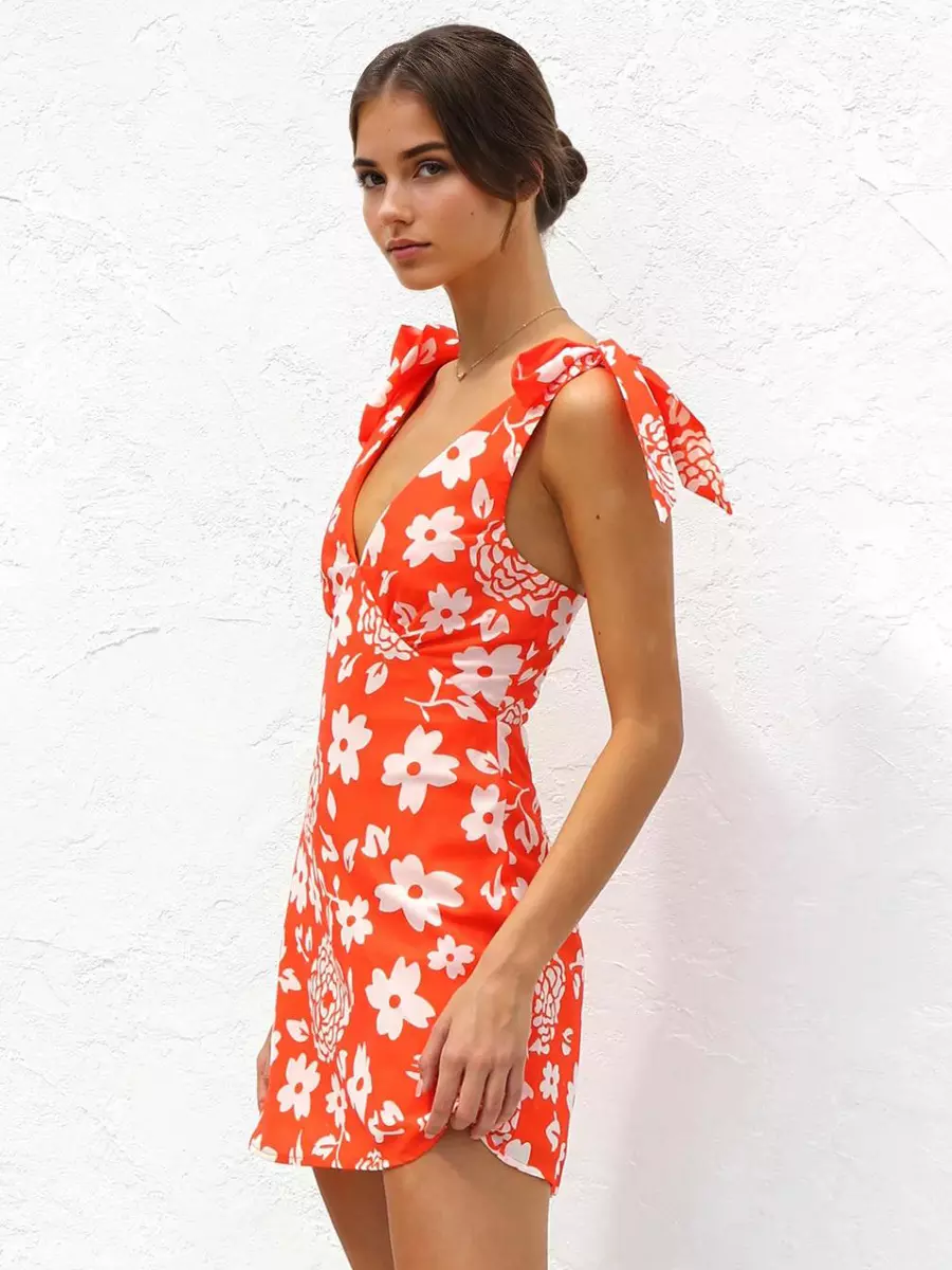 Elegant Floral Print Backless Sleeveless Mini Dress - Image 2