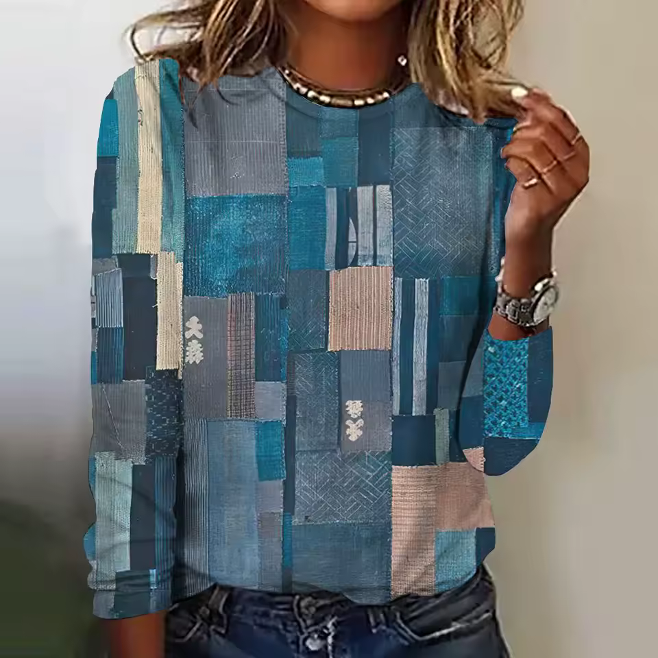 Casual Cotton Pullover Splicing Print Cowboys Long Sleeves T-shirts