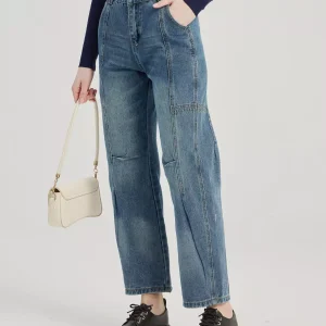 Casual Cropped Straight Solid Color Zipper Fly Jeans