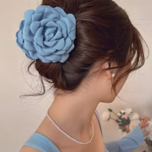 Casual Ctach Shark Clamp Cotton Fabric Rose Flower Hair Claw Clips