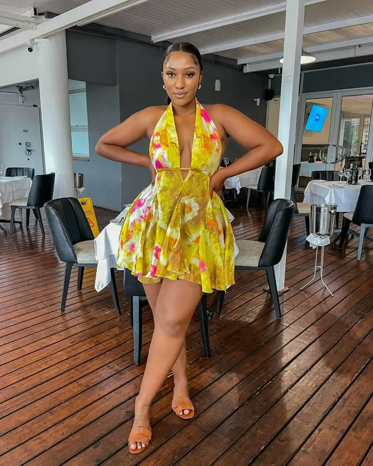 Casual Deep V-Neck Backless Skinny Printed Halter Clubwear Mini Dress