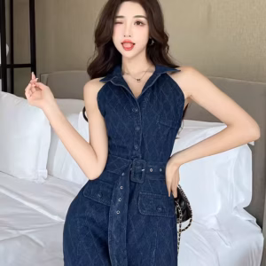 Casual Denim Chic Vintage Sleeveless Slim Short Mini Dress