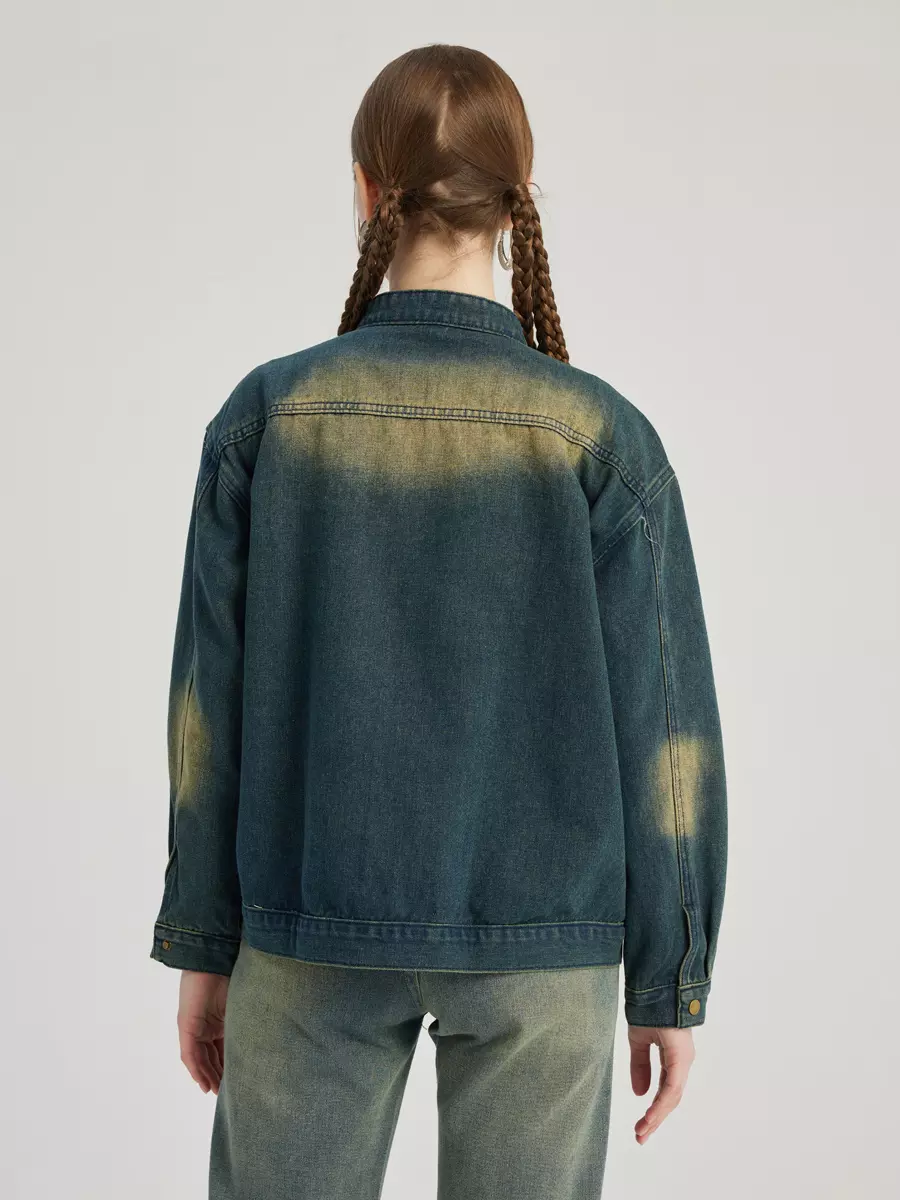 Casual Denim Round Neck Vintage Long Sleeve Denim Jacket - Image 5