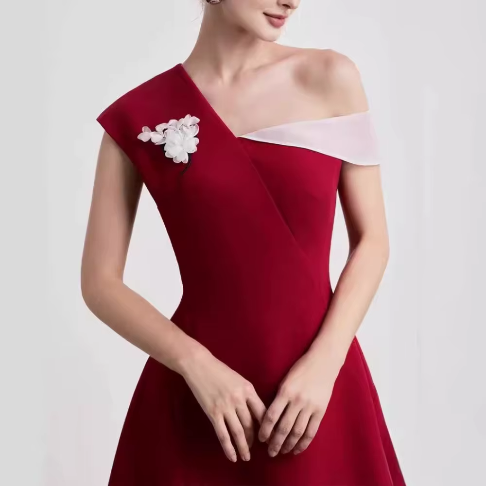 Casual Diagonal Neck Sleeveless Patchwork Folds Irregular Solid Decoration Midi Dress - Image 2