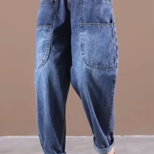 Casual Elastic Waist Thickness Denim Harem Multi-pocket Jeans