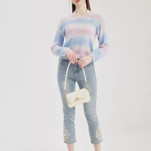 Casual Embroidery Applique Polyester Cropped Jeans