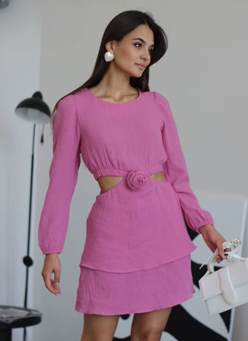 Casual Fashion O-Neck Long Sleeve Elegant Classic Loose Mini Dresses - Image 2