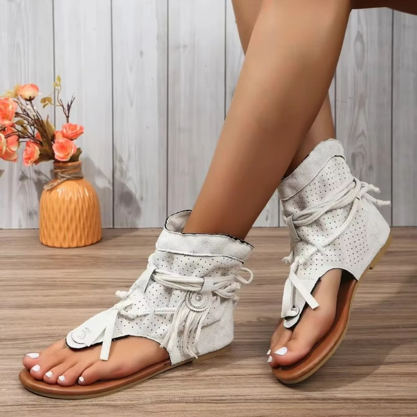Casual Flip Flops Gladiator Vintage Bohemia Square Flat Sandals - Image 4
