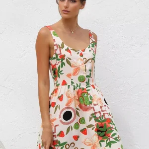 Casual Fruit Print A-line Floral Sundress Mini Slip Dress