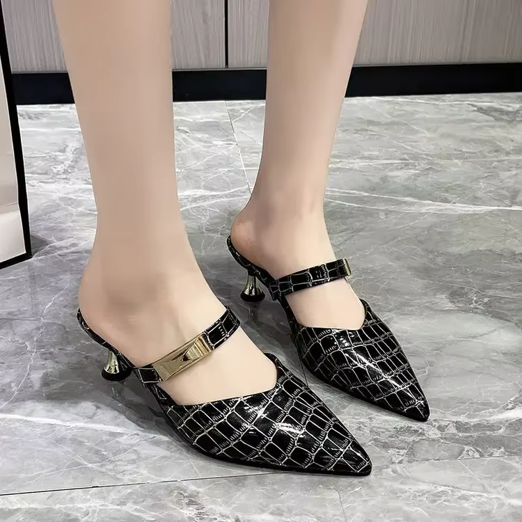 Casual High Heels Outdoor Slide Pointed Toe Mules Slippers