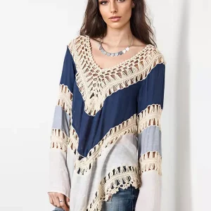 Casual Irregular Hem Cover-up Long Sleeve Boho Tops