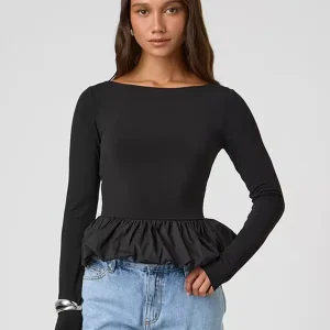 Casual Jewel Ruffled Long Sleeve Party Dating Crop Top