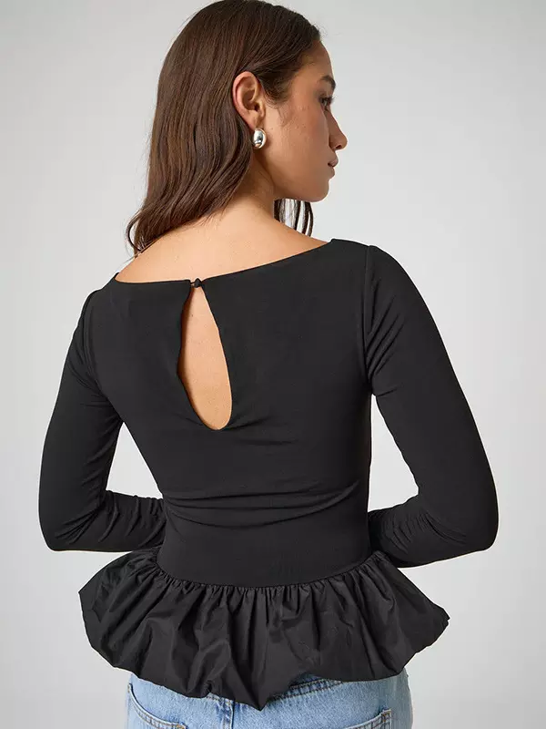 Casual Jewel Ruffled Long Sleeve Party Dating Crop Top - Image 2