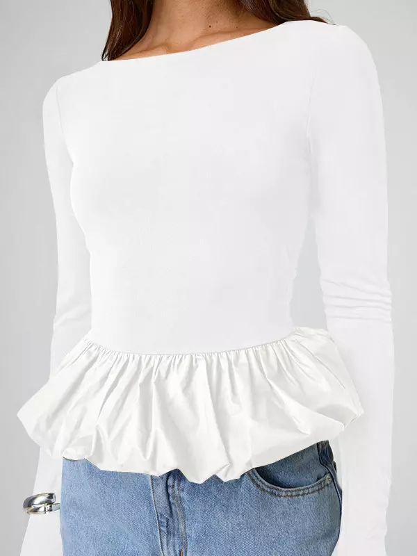 Casual Jewel Ruffled Long Sleeve Party Dating Crop Top - Image 4