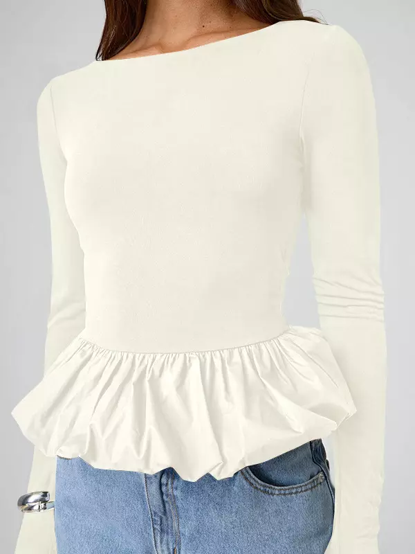 Casual Jewel Ruffled Long Sleeve Party Dating Crop Top - Image 5