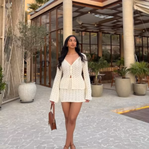 Casual Knitted Blouse Cardigan Top Slim Short Skirt Bikini Suit Beach Vacation Dress