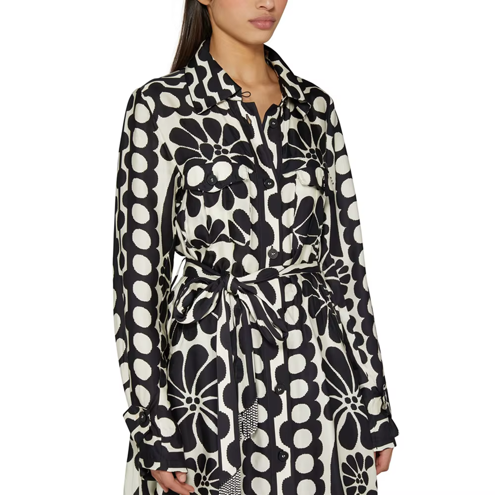 Casual Lapel Long Sleeve High Waist Patchwork Lace Up Printing Midi Dresses - Image 3