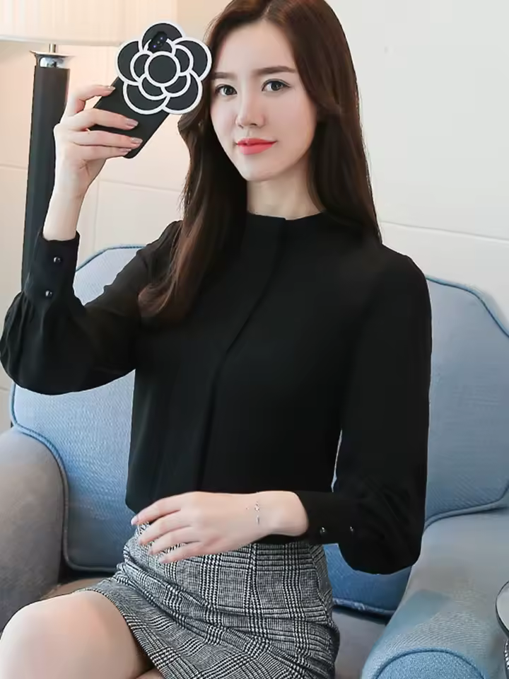 Casual Long Sleeve Shirts Chiffon Blouse Work Wear Office Tops