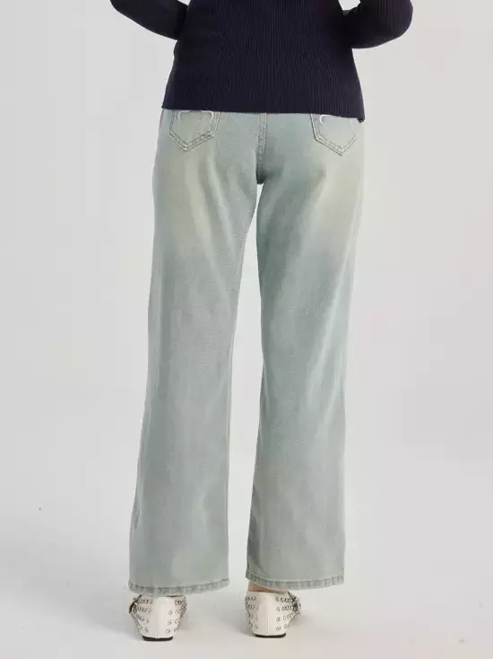 Casual Raised Trousers Solid Color Zipper Fly Straight Jeans - Image 4