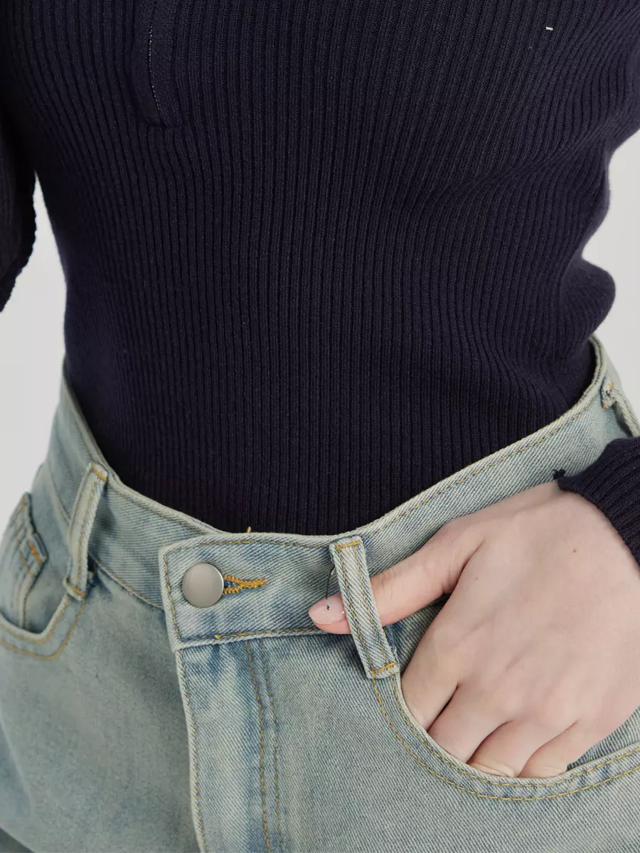 Casual Raised Trousers Solid Color Zipper Fly Straight Jeans - Image 6