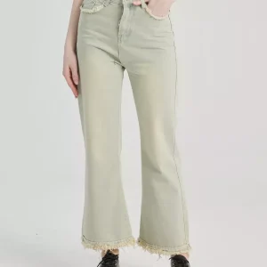 Casual Raw Hem Cropped Solid Color Vintage Flare Jeans