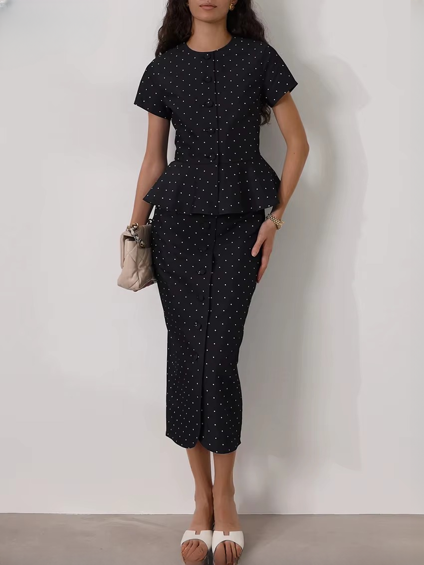 Casual Short Sleeve Shirt With High Waist Midi Slim Print Skirts Set Two Piece - Image 3