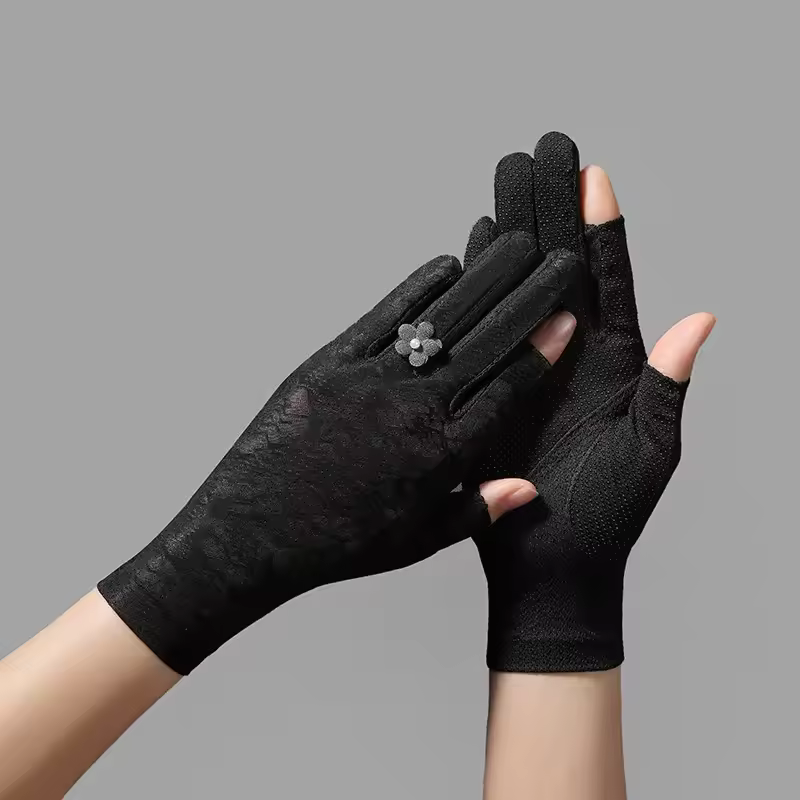 Casual Silk Thin Lace Fingerless Anti-ultraviolet Sunscreen Flower Driving Gloves
