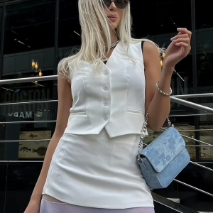 Casual Sleeveless Tank Top With High Waist Mini Skirt Streetwear Two Pieces Set