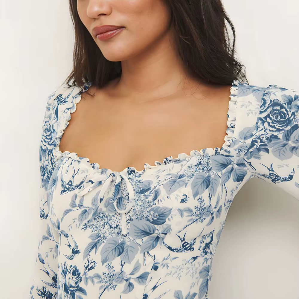 Casual Square Neck Long Sleeve High Waist Lace Up Slimming Mini Dresses - Image 5