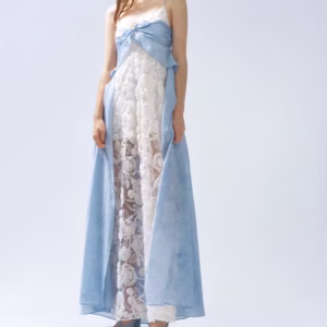 Casual Square Neck Sleeveless Patchwork Applique Loose Spliced Sheer Maxi Dresses