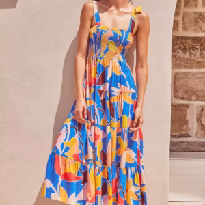 Casual Square Neck Sleeveless Printed Long Tank Dress