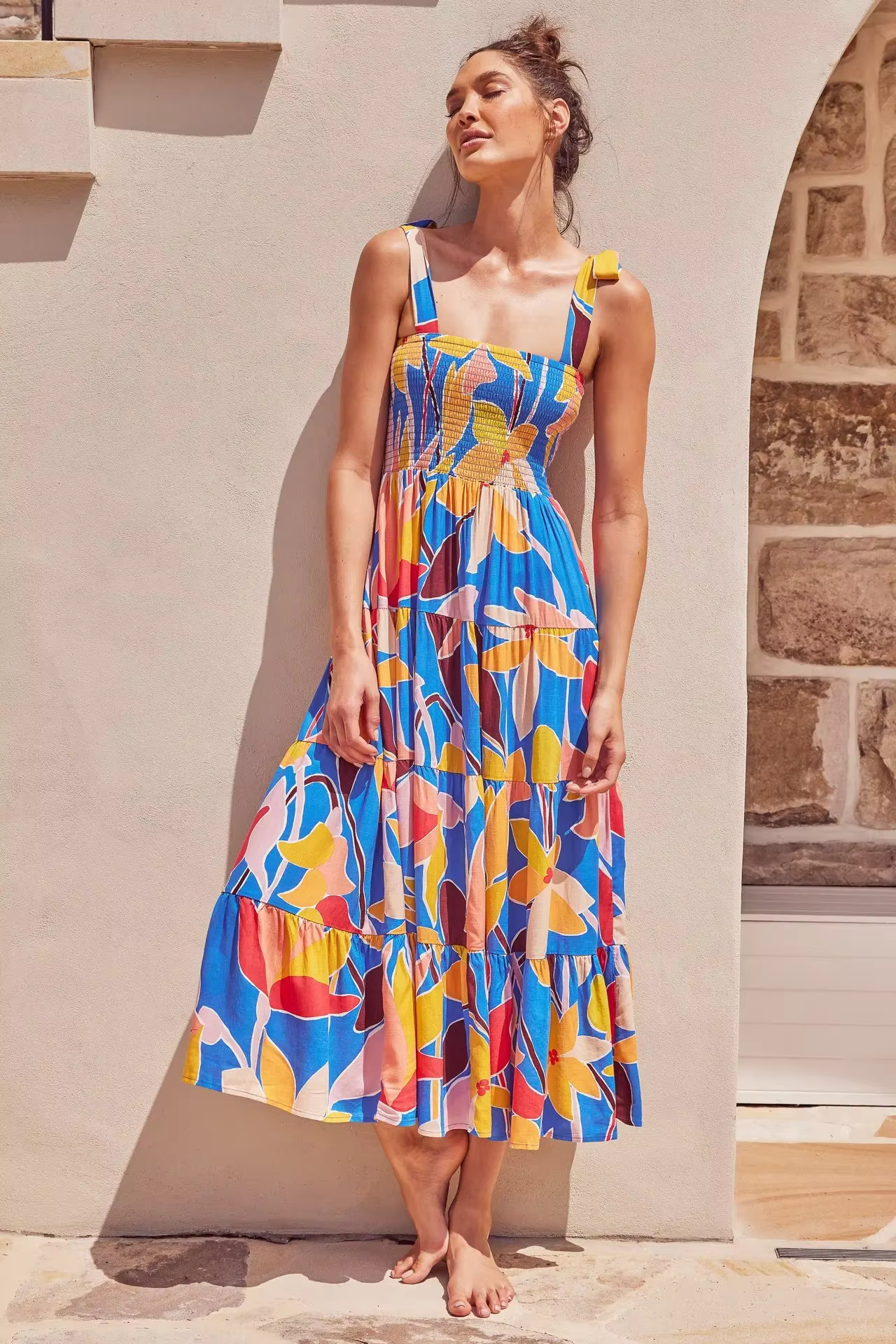 Casual Square Neck Sleeveless Printed Long Tank Dress